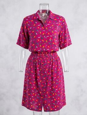 Vintage Pink Raoul 2-piece Skirt Set - Short Sleeve Shirt & Midi Skirt Size 16